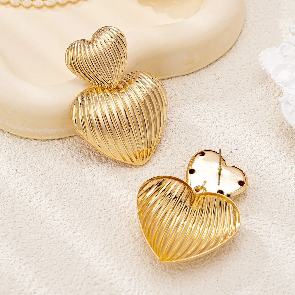 Rippled Heart Drop Earrings